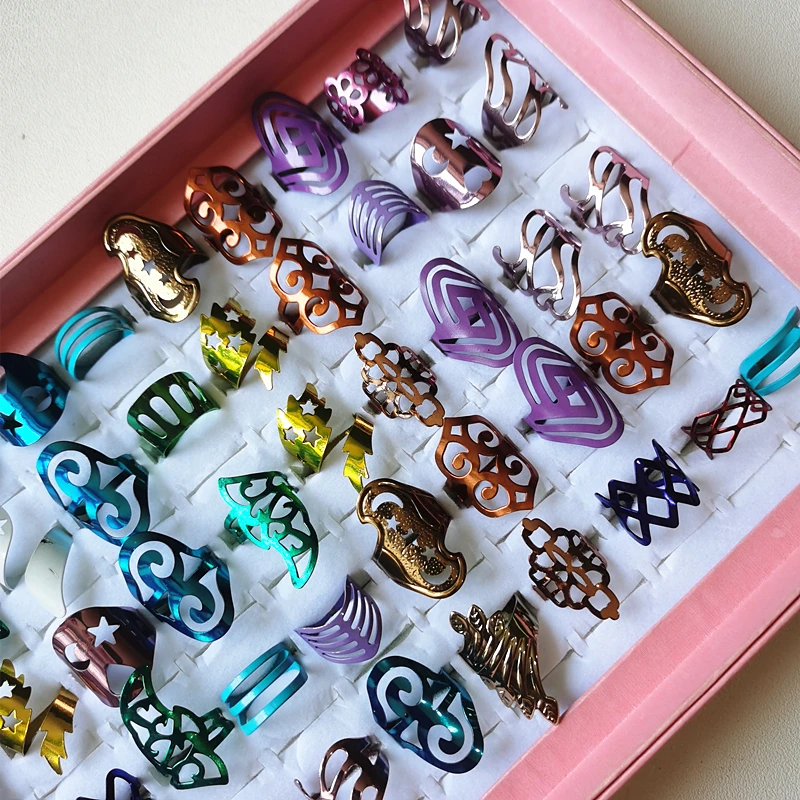 

30 шт./упаковка, женские Асимметричные кольца с разноцветными цветами