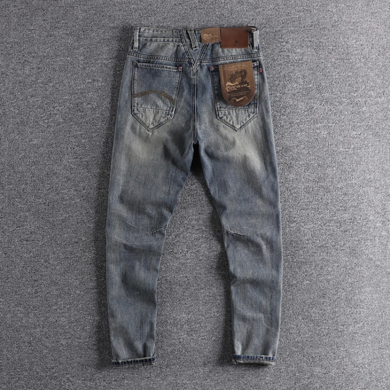 American-style heavy-washed youth hanging boots pants make old trendy stereo slim tapered men's jeans.