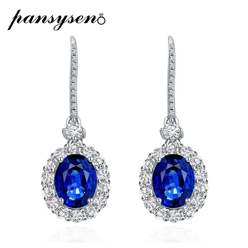 

PANSYSEN Vintage 100% 925 Sterling Silver Oval Cut Sapphire Ruby High Carbon Diamond Drop Dangle Earrings Wholesale Fine Jewelry