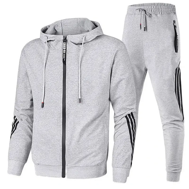 Men Sets Tracksuit Hoodie+Pants Zipper Stripe Fashion Casual Outdoor Sports Jogging Fitness Sportswear Men Sweatshirt Suit M-3XL