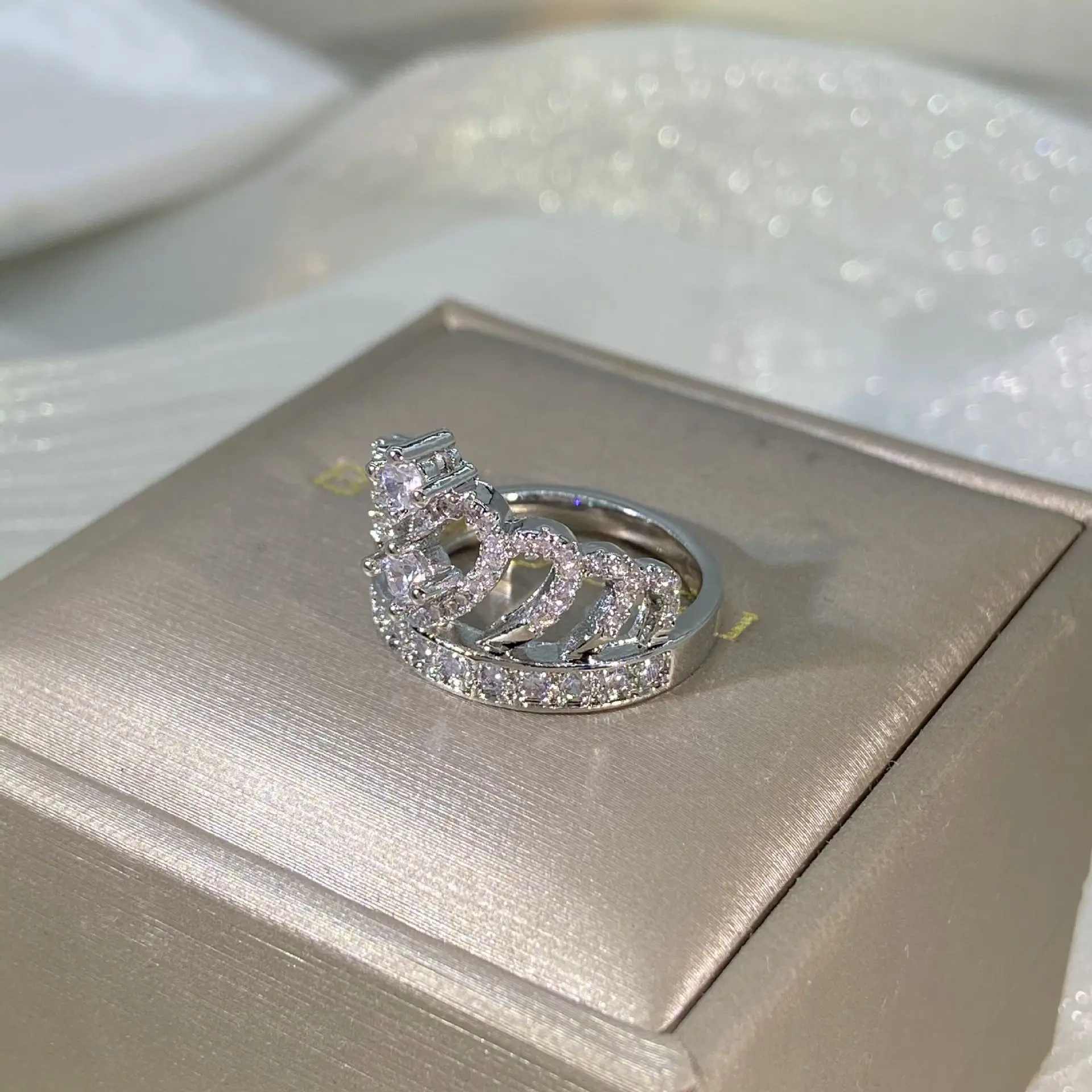 

100% 925 Sterling Silver Diamond Crown Ring for Women Fine Anillos De Silver 925 Jewelry Crown Gemstone Diamond Rings Box