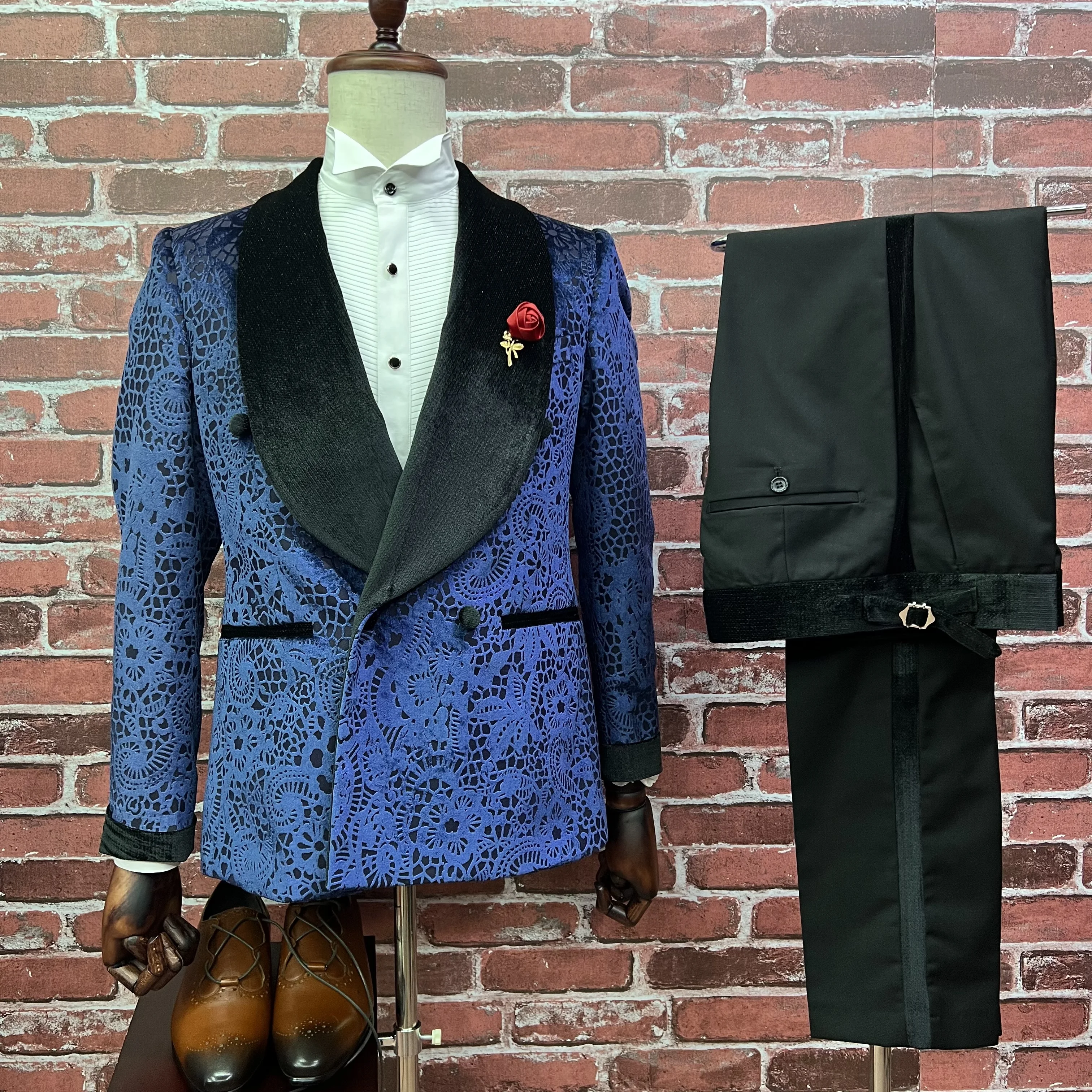 

Мужской костюм из 2 предметов, двубортная шаль, Бархатный синий смокинг с лацканами для свадьбы, банкета, вечеринки, 2022