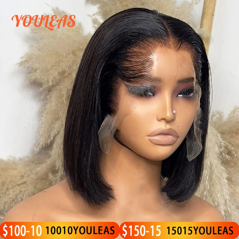 Фото Lagos Hairline Прямой Боб Парик Человеческих Волос Короткие Темно-русые 13x4 HD Кружевные Фронтальные Бесклеевые Парики Предварительно Сорванные Готовые Для Ношения №1