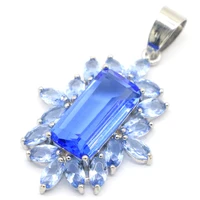 40x24mm shecrown hot sell pink kunzite rich blue violet tanzanite white cz womans gift daily wear silver pendant
