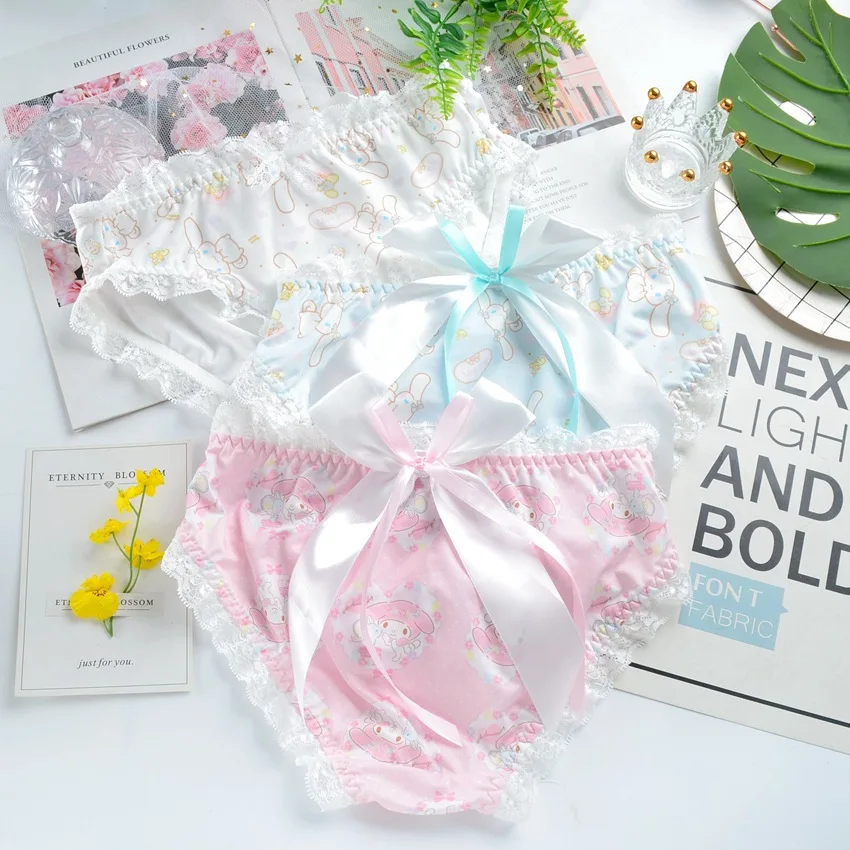 

Sweet Lolita Women Briefs Japanese Kawaii Underwear Girly Cute Big Ribbon Bow Cartoon Animie Printing Panties Students Underpant