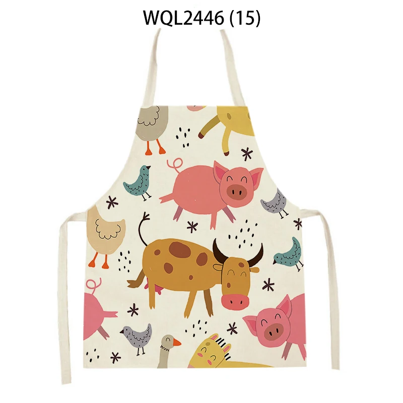 

Cute Little Animal Print Apron Women Linen Sleeveless Antifouling Children's Apron Home Kitchen Cooking and Baking Accessories