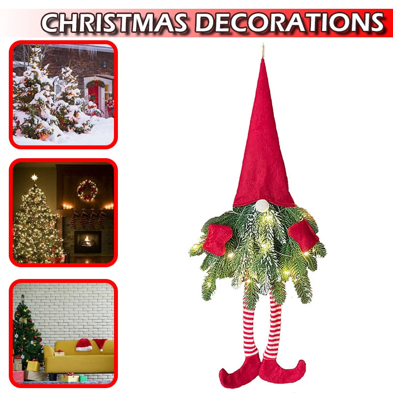 

1 шт. Рождественский длинный Безликий кукольный венок с гирляндой из пластика и полиэстера, Рождественское украшение, настенное украшение д...