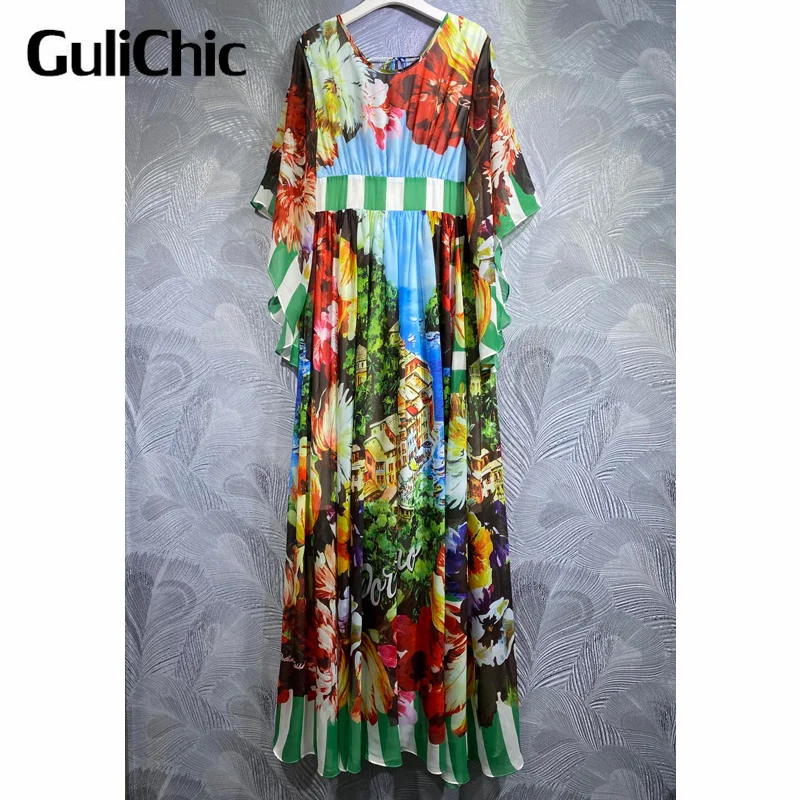 

Женское длинное свободное платье GuliChic, элегантное модное платье с цветочным принтом, круглым вырезом, высокой талией, открытой спиной и шнуровкой, 10,13