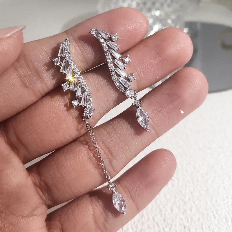 

Classic Irregular Cubic Zirconia Drop Earrings Silver Color Geometric Earring For Women Elegant Anniversary Wedding Jewelry
