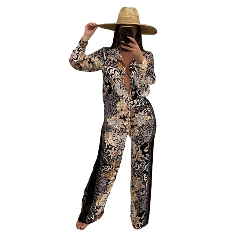 

Vintage Two Piece Sets Womens Outifits Summer Floral Print Shirts and Wide Leg Pant Sets Casual Ladies Beach Outfits