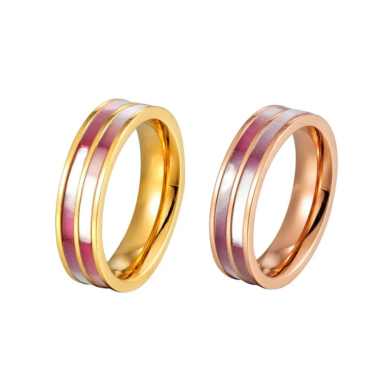 

Simple Double Layers Shell Titanium Steel Ring Rose Gold Pink Sea Shell Women's Ring Valentine's Day Jewelry Gift
