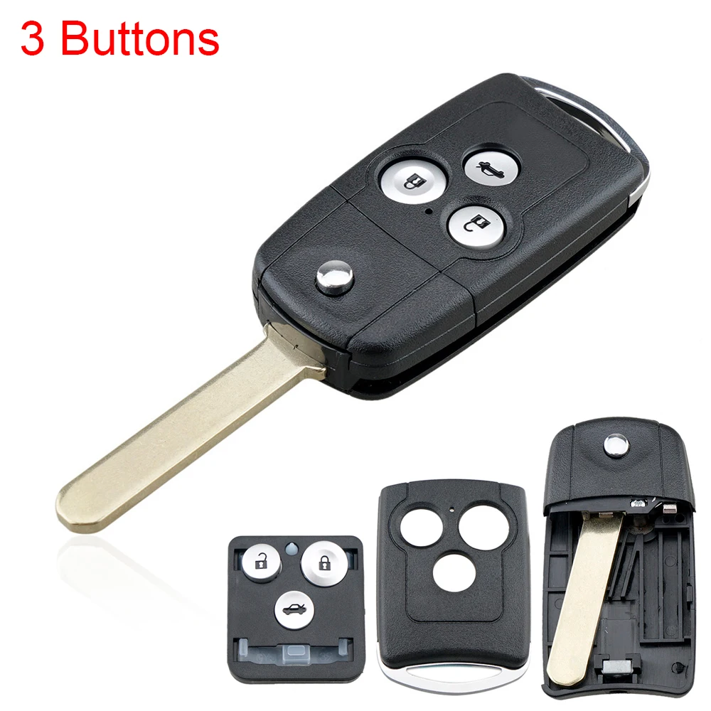 

3 Buttons Car Key Fob Case Shell Replacement Remote Cover with HON66 Blade Fit for -Honda Civic Accord -Jazz -CRV