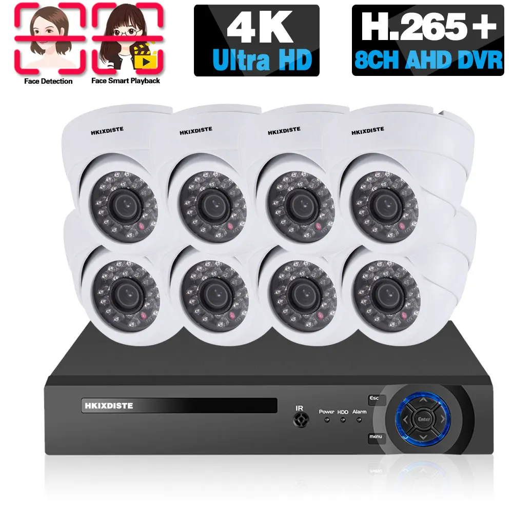 

Камера видеонаблюдения CCTV IP DVR система камер домашней безопасности 4K 8CH AHD DVR Kit распознавание лица купольная система видеонаблюдения 4 канала 8 Мп NVR
