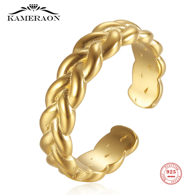 

Silver 925 Real 100% Thick Chunky Twist Finger Ring Adjustable for Women Men Retro Fine Jewelry Anniversary Party Gift