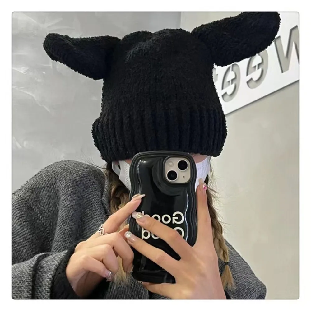 

Beanie Casual Bonnet Autumn and Winter Rabbit Ears Knitted Hat Women Furry