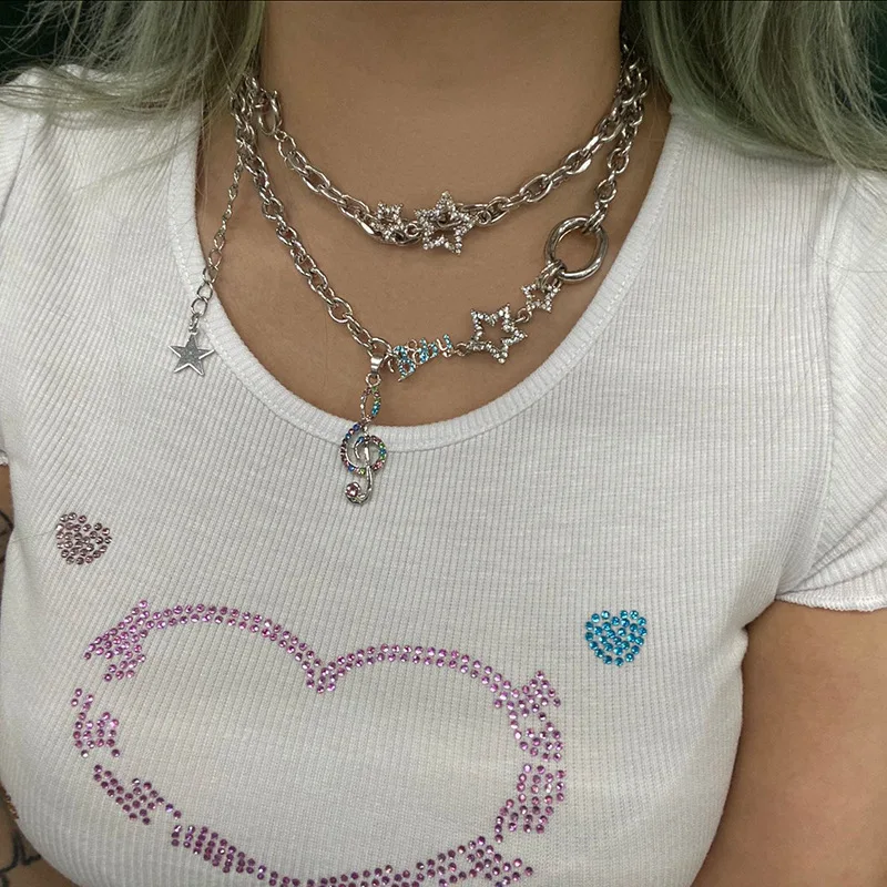 

Europe and The United States Punk Star Note Combination Necklace Fashion Sweet Cool Wind Collarbone Necklace Ladies Jewelry
