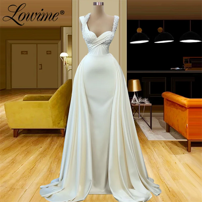 

Lowime Formal Pearl Long Prom Dresses Women Wedding Party Dress 2022 Customize Mermaid Celebrity Dresses Evening Gowns Robes