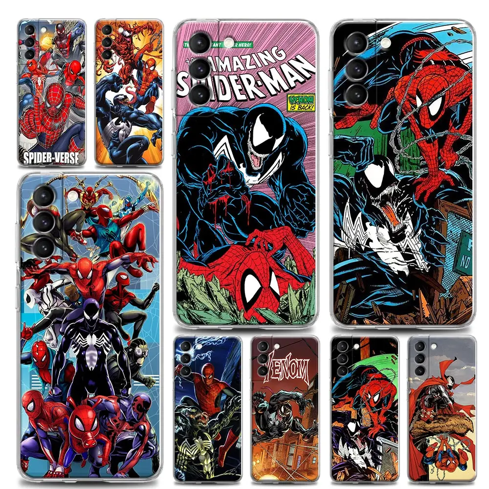 

Amazing Spider-Man Venom Transparent Samsung S22Ultra Case For Galaxy S22 S21 S20 Ultra FE S10 S9 Plus Cases Cover Marvel Comics