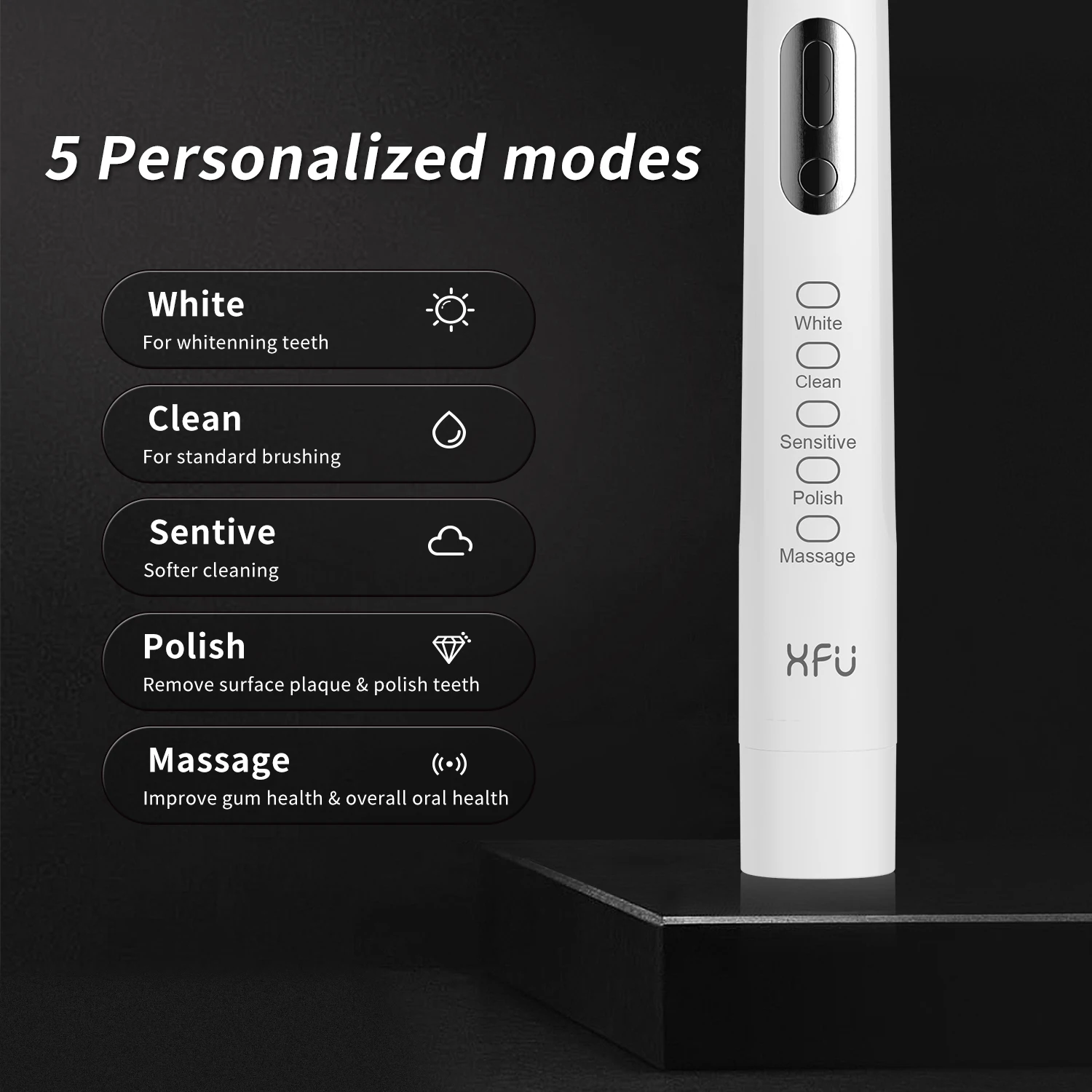 Детская Электрическая Зубная Щетка Черно-белая 5 Режимов Чистки Мягкая Щетина 40000