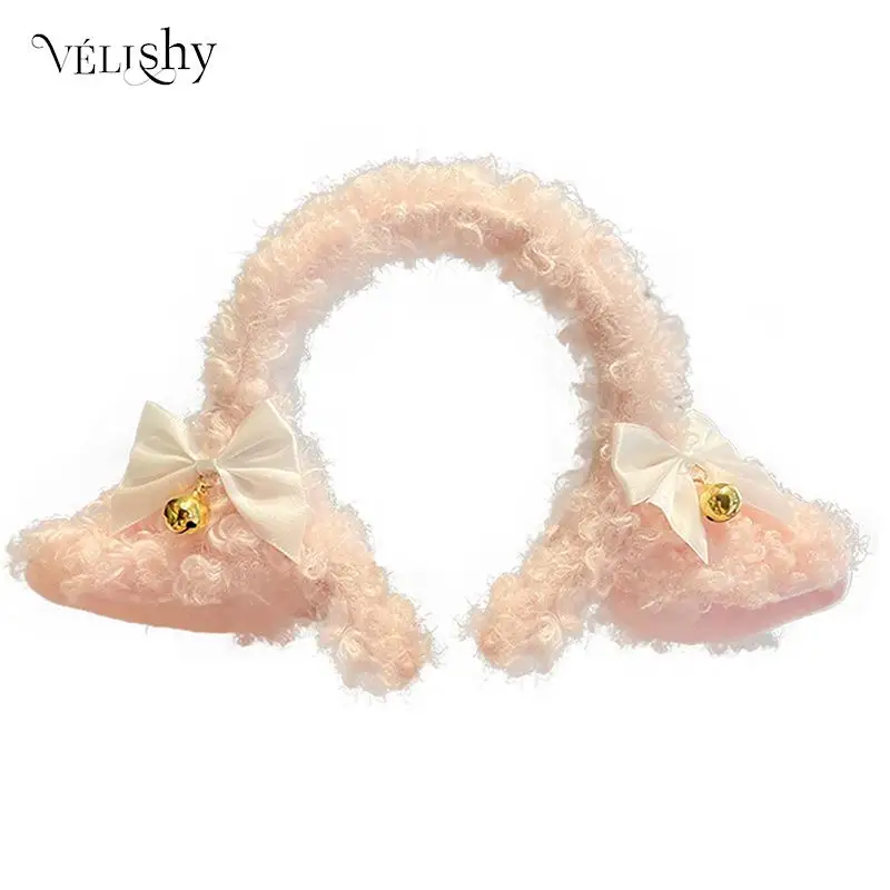 

1Pcs Furry Cat Ears Headwear Bows Adorn with Bells Sweet Lamb Ears Headband with Bowknot Cosplay Headpiece Party Supplies