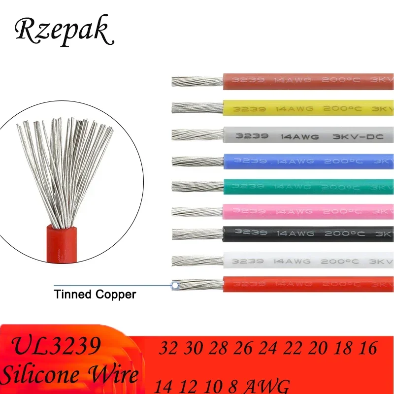 1/5 м UL3239 силиконовый провод луженая медь 32 30 28 26 24 22 20 18 16 14 12 10 8 AWG 3KV DIY светодиодный