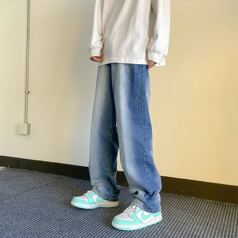 

Мужские джинсы с широкими штанинами, светло-голубые мешковатые брюки из денима в Корейском стиле, весна 2022