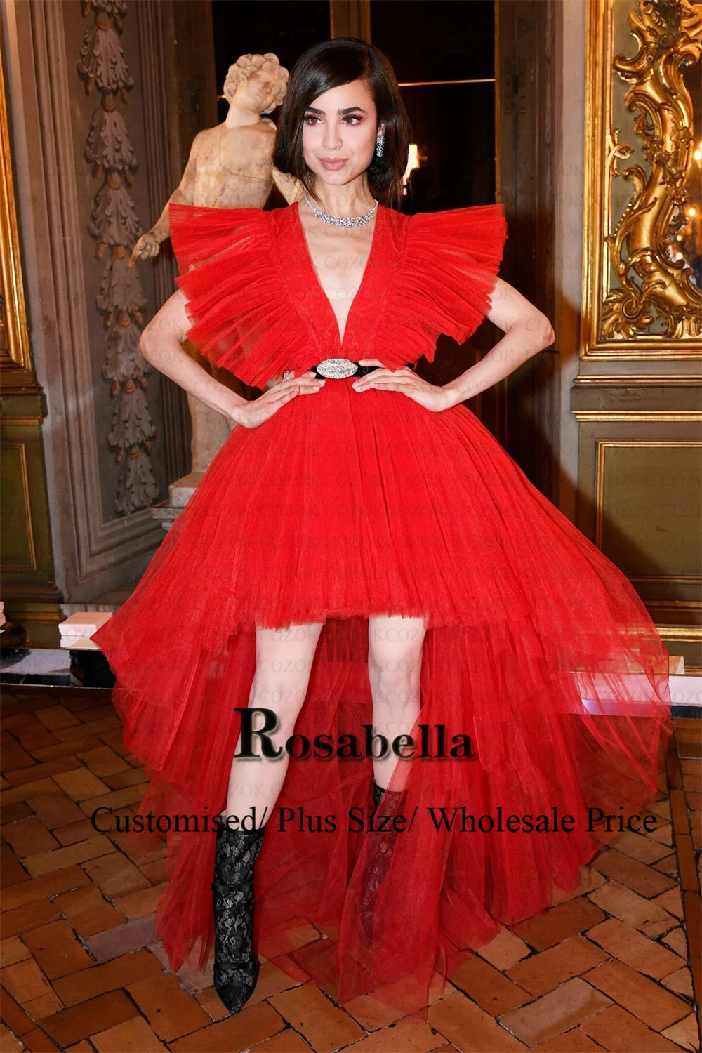 

Red Tulle Lace Up Evening Dresses Homecoming Special Occasion Prom Women Civil Cocktail Party Custom Made Robe De Soiree