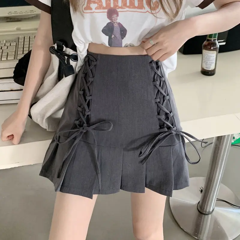 

BEENLE 2022 Spring Summer Women's New Fashion Strap Design High Waist Skirt Short Skirt Pleated Short Skirt A-line Slim Skirt