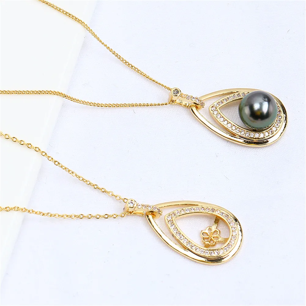 

Domestic 14k Gold-clad, Gold-injected and Color-preserving Double-drop Pearl Zircon Necklace Pendant Empty DIY Accessories.