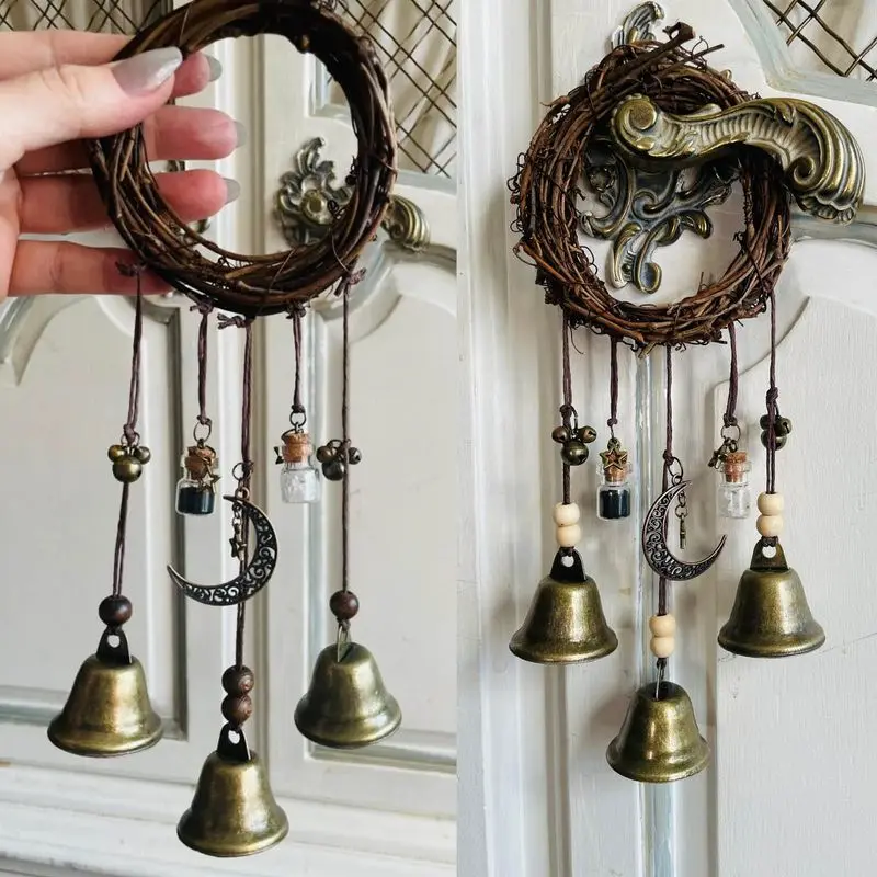 

Witch Bells Protection Door Hangers Witch Wind Chimes Wreath Handmade Hanging Magic Wind Chimes for family friends neighbors