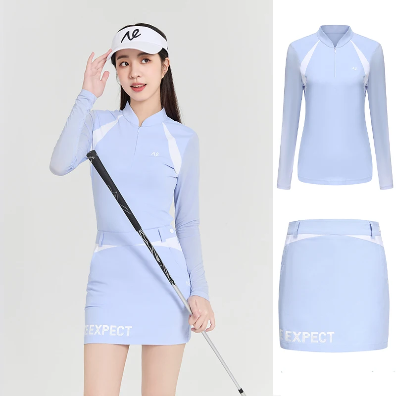 

Golf Women's Summer Breathable Ice Silk Long Sleev Sun Protection Quick Drying Top Sports Skirt and Skirt Set