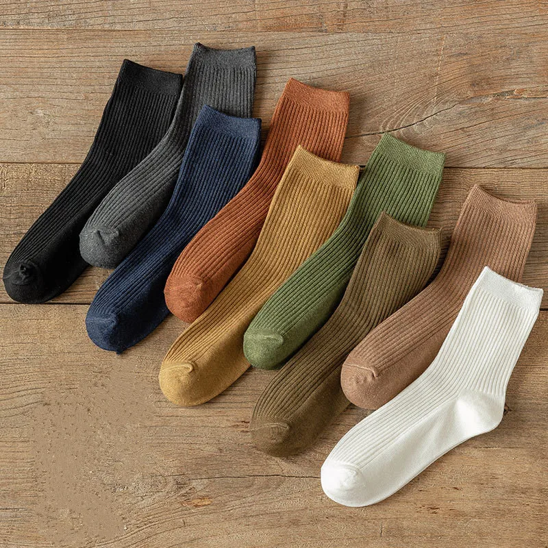 

Korean Knitting Solid Color Long Black Pink Designer socks Japanese Harajuku Retro Women High School Girls Cotton Loose Socks