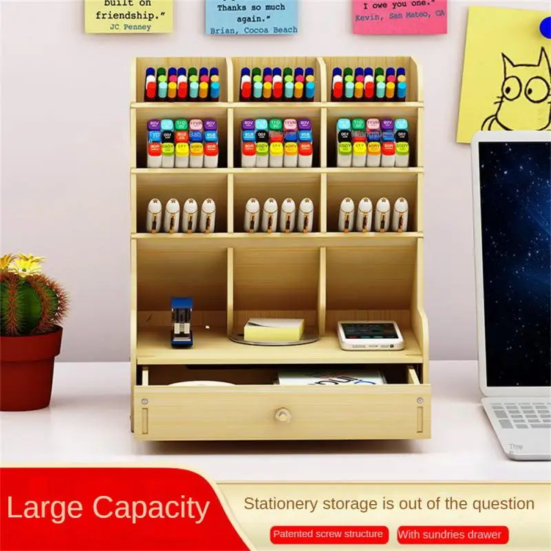 

Large Capacity Storage Box Nordic Creative Fashion Storage Rack Multi-functional Pen Holder Wooden Desktop Manager Multi-grid