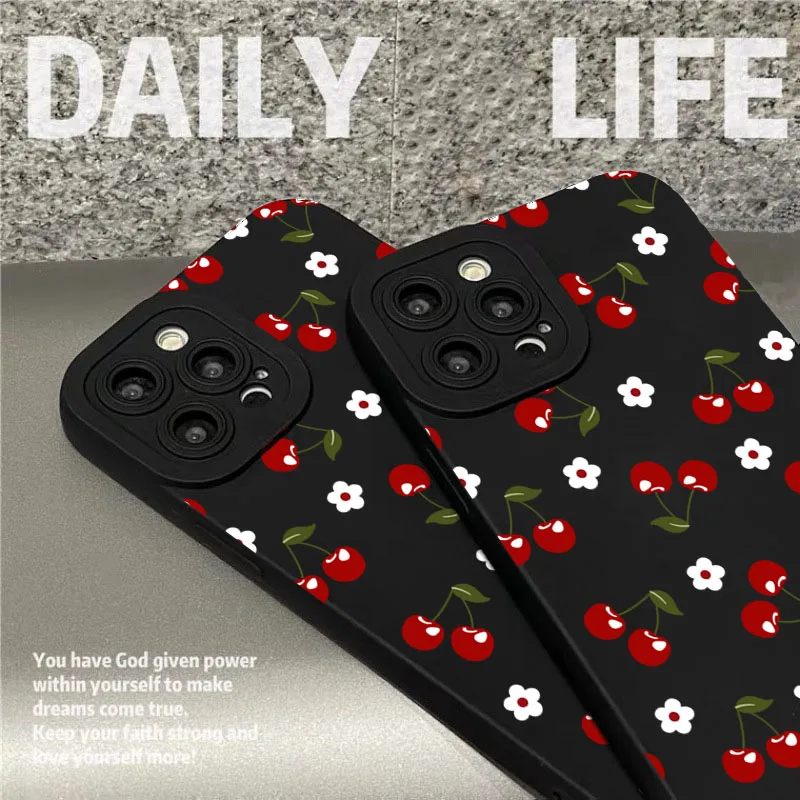 Чехол для телефона iPhone 17 16 Pro Max 16E 15 14 Plus 13 12 11 XS XR X 17Air Cherry Daisy Flower Pattern Мягкий силиконовый чехол Fundas (art.: 3920d03a2ceea) - 3920d03a2ceea