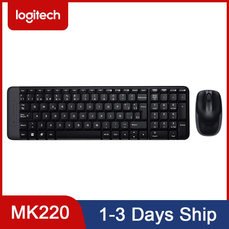 

Беспроводная клавиатура Logitech MK220, мышь, простая, 1000DPI, 2,4 ГГц, USB-приемник, Plug & Play, Тихая Кнопка, защита от брызг, клавиатура