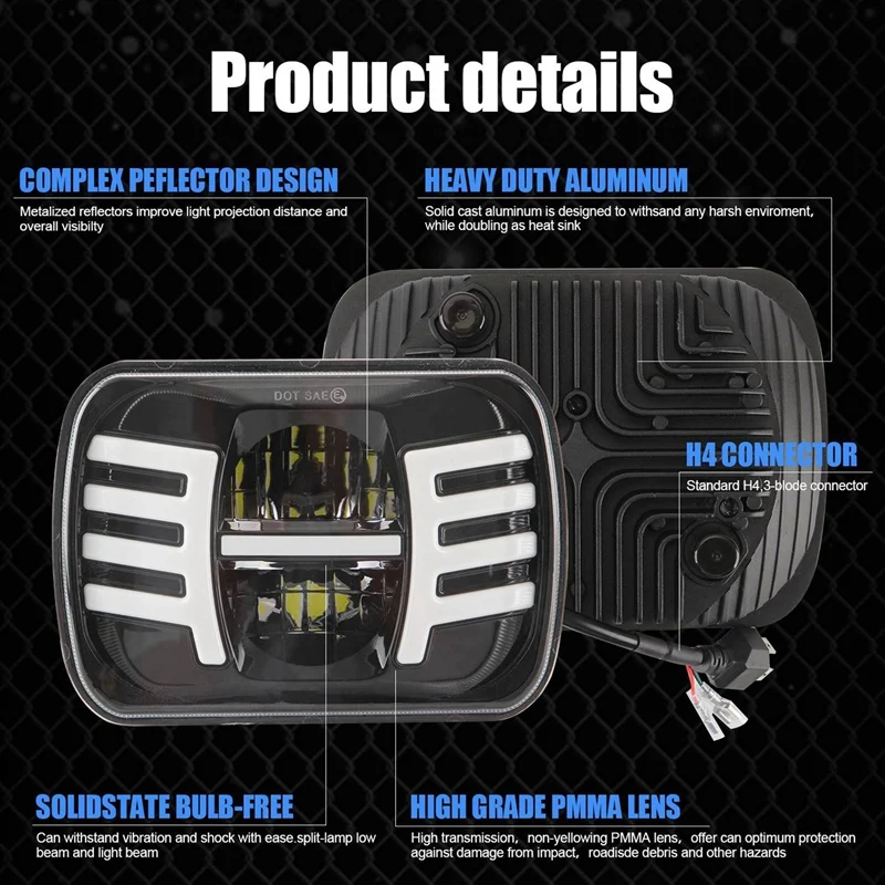 2 шт. 5x7 дюймов фонарь головного света 7x6 лампа с ближним и дальним светом для Jeep YJ