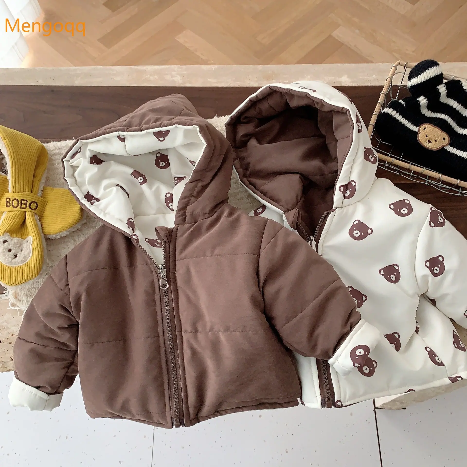 

Mengoqq Kids Baby Boys Girls Winter Hooded Zipper Top Jacket Wearable on Both Sides Children Cute Clothes Coat Padded Warm 3M-6Y