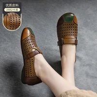 female flats shoes summer breathable woman hole loafers vintage women leather flats ladies walking shoes mother footwear comfort