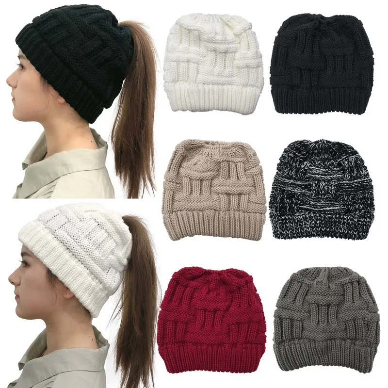 

Зимняя женская шапка, сезон осень-зима, однотонная эластичная вязаная шапка, для улицы, женские шапки, шапочки, облегающие шапки, шапки для хвоста