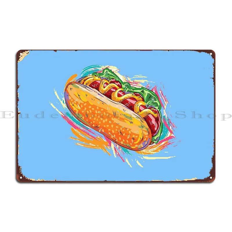 

Hot Dog Illustration Metal Plaque Poster Vintage Wall Design Designer Living Room Tin Sign Poster