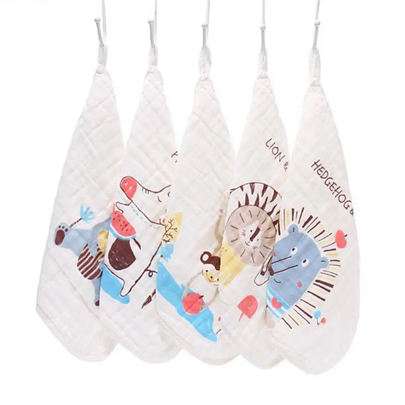 

Six-layer Cotton Gauze Baby Face Towel Anti-dirty Cartoon Print Childrens Handkerchief 5-piece Set Baby Stuff Baby Saliva Towel