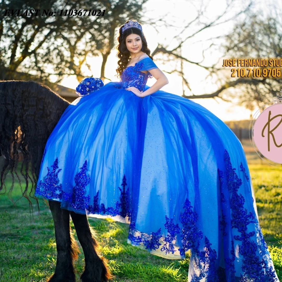 EVLAST индивидуальное мексиканское королевское синее платье Quinceanera бальное с