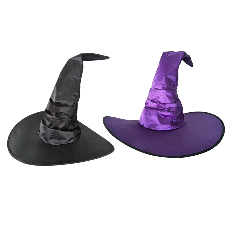 

449B Stylish Pleated Halloween Hat All-match Cosplay Props Dress Up Hat Witch Wizard Hat for Outdoor Halloween Christmas