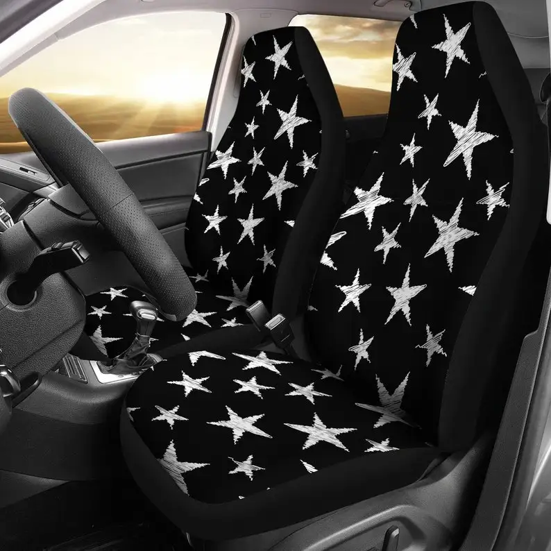 

Black Stars Car Seat Covers Pair, 2 Front Seat Covers, Car Seat Protector, Car Accessories