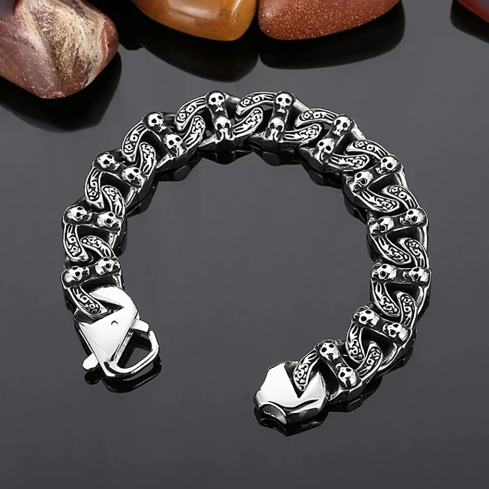 Винтажные готические браслеты из нержавеющей стали 316L с черепом для мужчин и