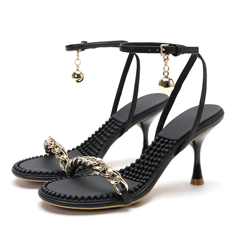 

2023 New Designer Chains Women Sandals Ankle Strap Ladies High Heels Black Women Pumps Gladiator Sandal Stiletto Dress Shoes
