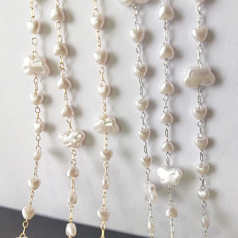 

1meter ABS Pearl Beaded Chain KC Gold Love Heart Butterfly Beads Copper Chain for Bracelets Necklace Jewelry Making DIY