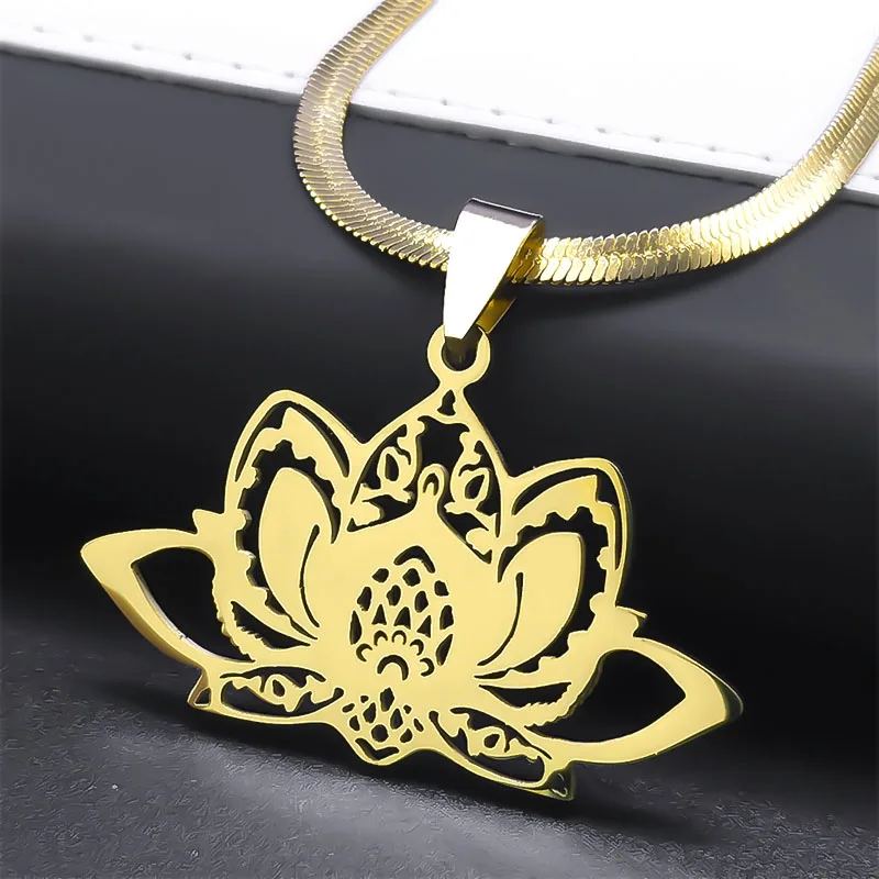 

Aesthetic Lotus Flower Pendant Necklace for Women Men Stainless Steel Gold Color Yoga Healing Chakra Necklaces Jewelry N3386S07