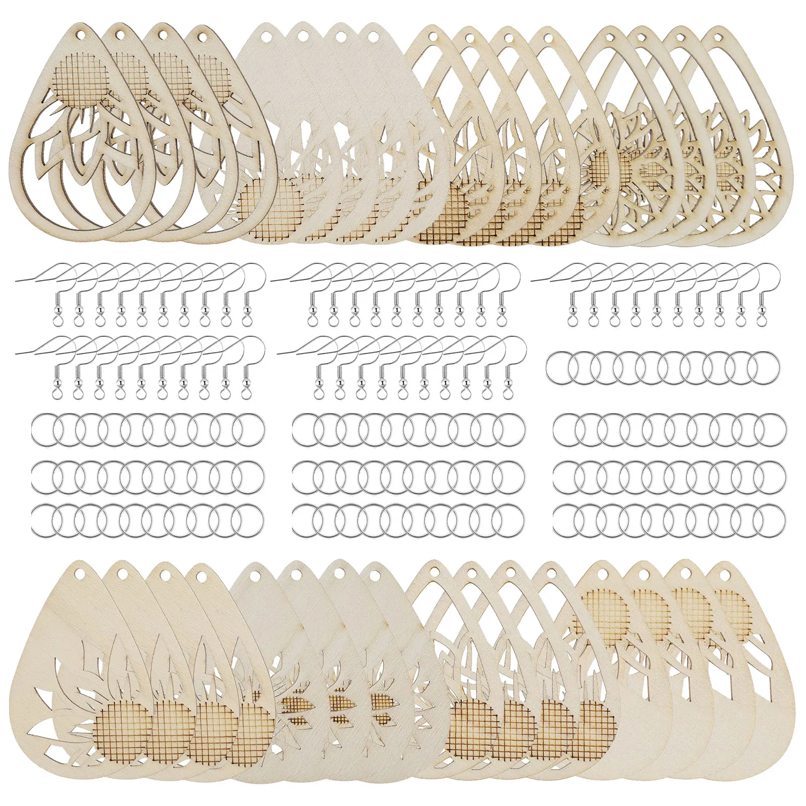 

182 Pieces Double-Sided Wood Blank Earrings Unfinished With Jump Rings Round Shapes Cutouts Kit For Women Girls DIY Crafts