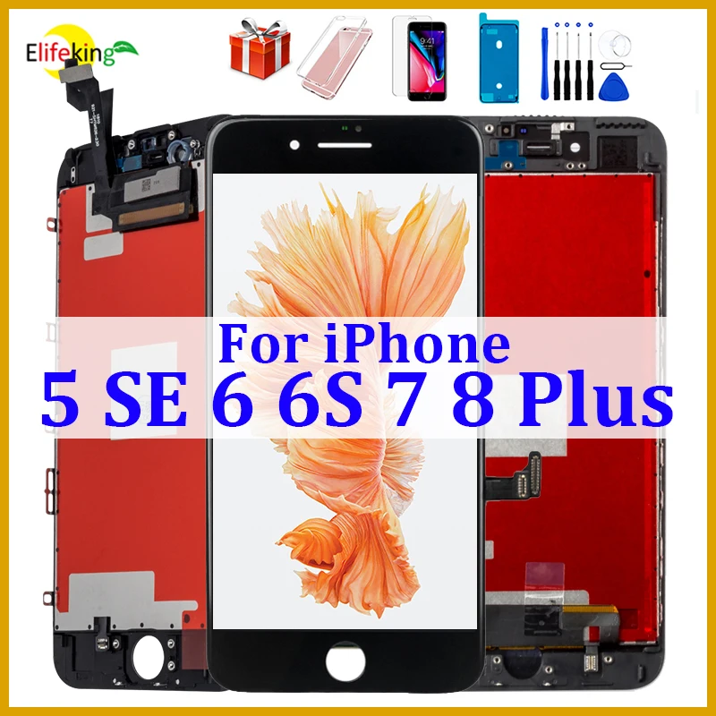 ЖК-экран для iPhone 5 SE 2016 SE2, дисплей для iPhone 6 6 S 7 8 Plus, сенсорный экран для замены, дигитайзер в сборе, без битых пикселей